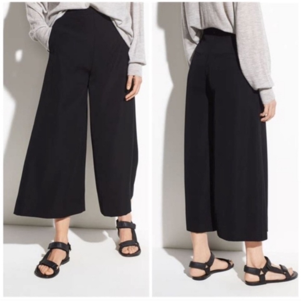 Vince Wide Leg Cropped Pant Culotte Wool Black Size 12